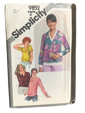 Simplicity 9852 80s Sewing Pattern Women Shirt Size 12 Uncut
